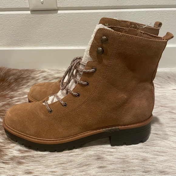 NWOB Marc Fisher Izma Boot Size 9.5 Shearling Suede Lace Up Combat Boots, Brown - Picture 13 of 13